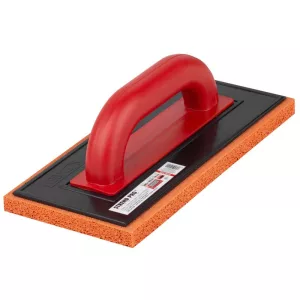 Szivacsos simító, Strend Pro Premium REDhand, fekete/piros, 28 × 14 × 1,8 cm, narancssárga finom szivacs, ABS műanyag, vakolat és fugázási munkákhoz