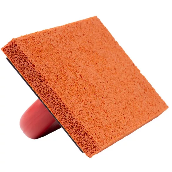 Szivacsos simító, Strend Pro Premium REDhand, fekete/piros, 28 × 14 × 1,8 cm, narancssárga finom szivacs, ABS műanyag, vakolat és fugázási munkákhoz