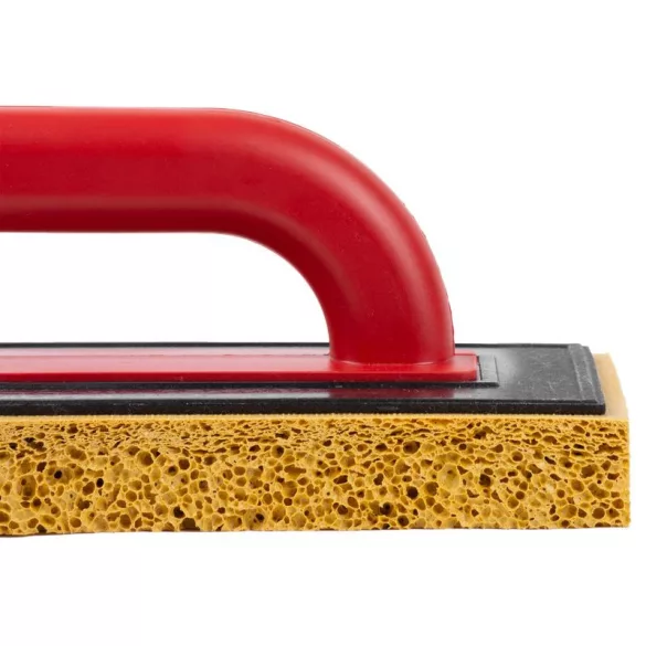 Szivacsos simító, Strend Pro Premium REDhand, fekete/piros, 28 × 14 × 3,0 cm, sárga extra finom szivacs, ABS műanyag, vakolat és fugázási munkákhoz