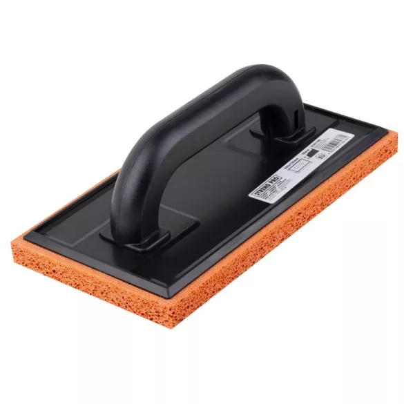 Szivacsos simító, Strend Pro BlackEdt, fekete, 25 x 13 x 1,8 cm, narancssárga finom szivacs, ABS műanyag, vakolat és fugázási munkákhoz