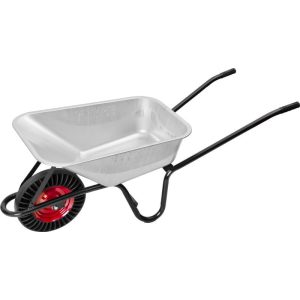 Talicska, Strend Pro Premium Fortis D-1, ezüst/fekete, 85 l, defektmentes tömör Bantam kerék, horganyzott acél puttony, 160 kg teherbírás, PVC markolat, szétszerelve