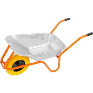 Talicska, Strend Pro Premium Fortis D-2, ezüst/narancssárga, 85 l, defektmentes poliuretán kerék, horganyzott acél puttony, 180 kg teherbírás, PVC markolat