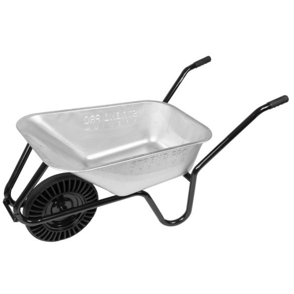 Talicska, Strend Pro Premium Fortis D-2, ezüst/fekete, 85 l, defektmentes tömör Bantam kerék, horganyzott acél puttony, 180 kg teherbírás, PVC markolat