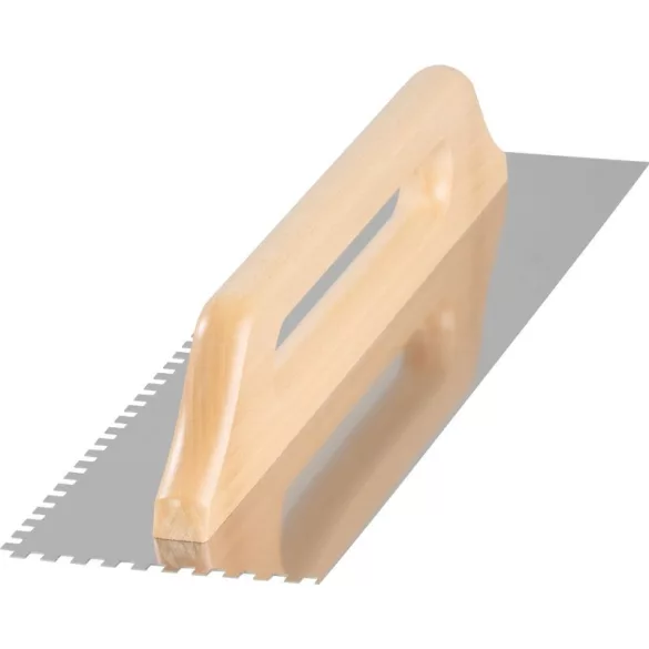 Fogazott glettvas, Strend Pro Premium, 48 × 13 cm, fogazás: 6 mm, egyenes, rozsdamentes acél lap, fa markolat