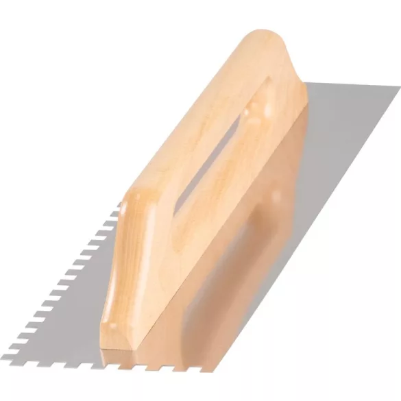 Fogazott glettvas, Strend Pro Premium, 48 × 13 cm, fogazás: 8 mm, egyenes, rozsdamentes acél lap, fa markolat