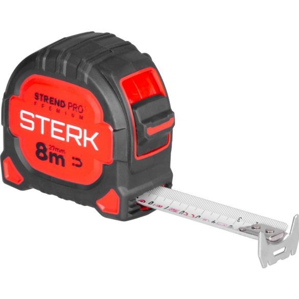Mérőszalag, Strend Pro Premium Sterk RZ8027, fekete/piros, 8 m/27 mm, műanyag tok