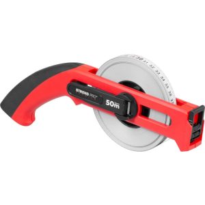 Mérőszalag, Strend Pro Premium LWP5013, piros/fekete, 50 m/13 mm, acél szalag, műanyag tok, fogantyúval, csúszóhoroggal