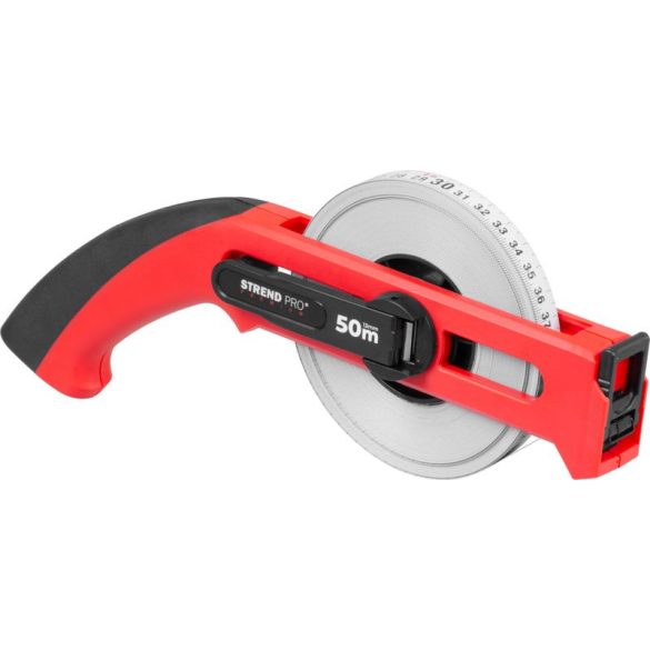 Mérőszalag, Strend Pro Premium LWP5013, piros/fekete, 50 m/13 mm, acél szalag, műanyag tok, fogantyúval, csúszóhoroggal