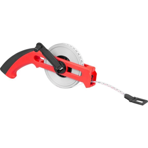 Mérőszalag, Strend Pro Premium LWP5013, piros/fekete, 50 m/13 mm, acél szalag, műanyag tok, fogantyúval, csúszóhoroggal