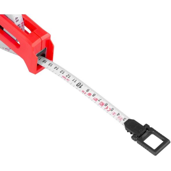 Mérőszalag, Strend Pro Premium LWP5013, piros/fekete, 50 m/13 mm, acél szalag, műanyag tok, fogantyúval, csúszóhoroggal