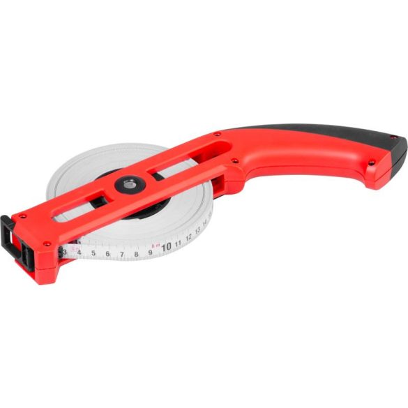 Mérőszalag, Strend Pro Premium LWP5013, piros/fekete, 50 m/13 mm, acél szalag, műanyag tok, fogantyúval, csúszóhoroggal