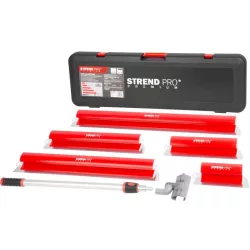   Vakolatsimító készlet, Strend Pro Premium, piros, 25–100 cm, rozsdamentes acél penge, simítótartóval, teleszkópos rúddal, hordtáskában, gletthez és gipszvakolathoz