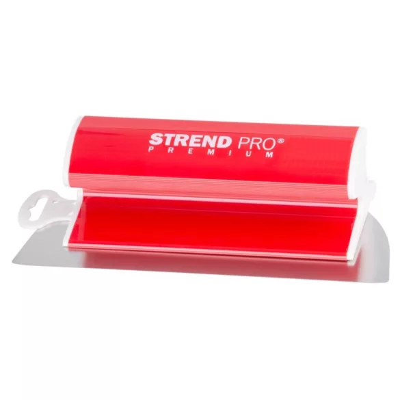 Vakolatsimító készlet, Strend Pro Premium, piros, 25–100 cm, rozsdamentes acél penge, simítótartóval, teleszkópos rúddal, hordtáskában, gletthez és gipszvakolathoz