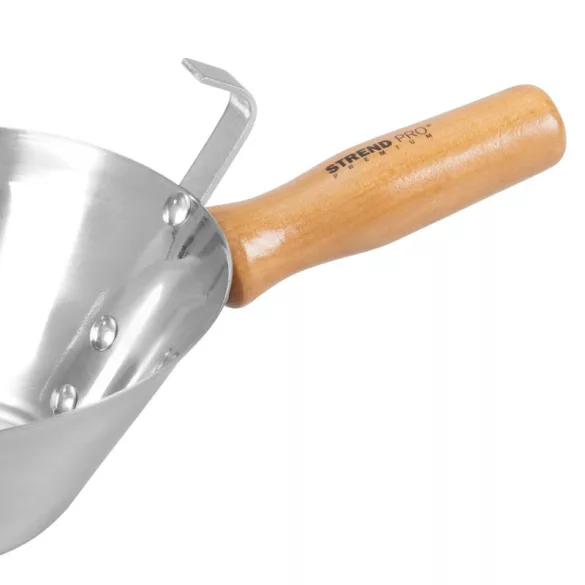 Kőműves serpenyő, Strend Pro, ezüst, 180 mm, rozsdamentes acél fej, fa nyél, akasztófül