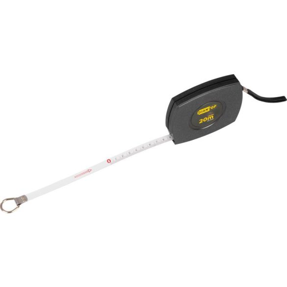Mérőszalag, Giantop CR-001, fekete, 20 m/10 mm, acél szalag, fém rögzítőhurok, műanyag tok, tekercselő fogantyú