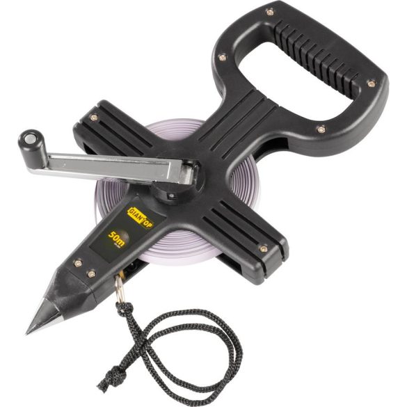 Mérőszalag, Giantop CR-J01, fekete, leszúrható, 50 m, acél szalag, műanyag tok, hajtókarral