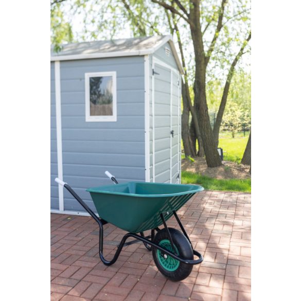 Talicska, Strend Pro Garden Greenlawn Junior, zöld, 100 l, felfújható kerék, műanyag puttony, 50 kg teherbírás, PVC markolat, szétszerelve