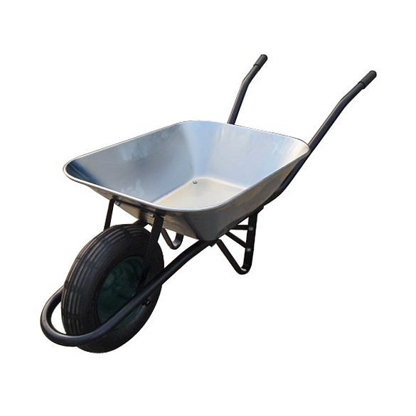 Talicska, Strend Pro Garden Wbar.G, ezüst, 60 l, felfújható kerék, horganyzott acél puttony, 100 kg teherbírás, PVC markolat