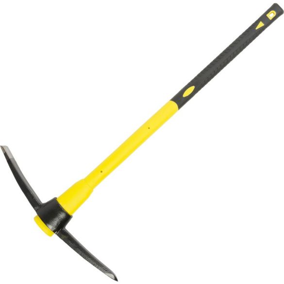 Csákány, Strend Pro Garden SK049, sárga/fekete, 2500 g, üvegszálas nyél, acél fej, kétoldalas, hegyes/lapos, kemény és sziklás talajhoz
