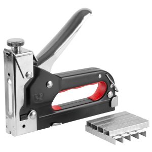 Kézi tűzőgép, szögbelövő, Strend Pro S221, ezüst/fekete, 4–14 mm / 10-12 mm kapocshossz, C / B kapcsokhoz, 10-14 mm szeghossz, 400 db kapoccsal, kárpitos