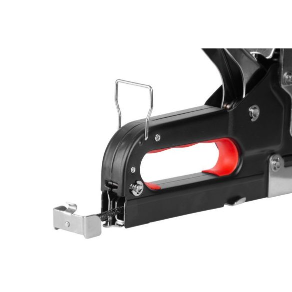 Kézi tűzőgép, szögbelövő, Strend Pro S221, ezüst/fekete, 4–14 mm / 10-12 mm kapocshossz, C / B kapcsokhoz, 10-14 mm szeghossz, 400 db kapoccsal, kárpitos