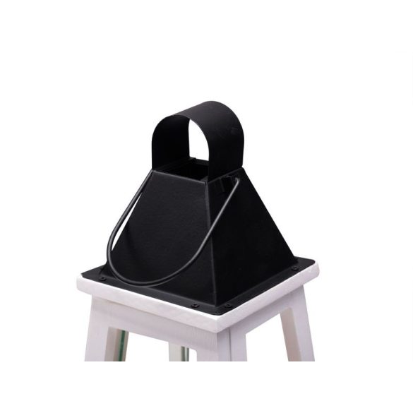 Lámpás, MagicHome LW8823, 17 x 17 x 33 cm, fehér, LED, 3 x AAA elemekkel, fa, beltéri, vintage stílusú, gyertyával