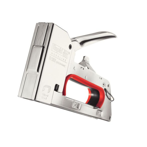 Kézi tűzőgép, Rapid R153, ezüst, 4-8 mm kapocshossz, 53-as kapcsokhoz, acél burkolat, acél mechanika, kárpitos