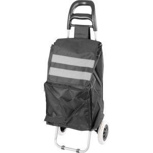 Strend Pro Demeter kerekes bevásárlókocsi, fekete, 35 x 30 x 96 cm, 30 kg teherbírású, acél vázzal és vízálló anyaggal, fényvisszaverő csíkokkal