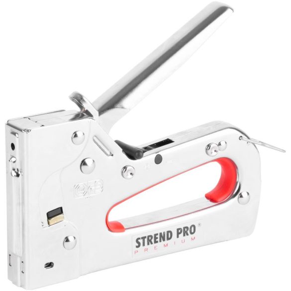 Kézi tűzőgép, szögbelövő, Strend Pro Premium SG821, ezüst, 6–14 mm, C kapcsokhoz, 15 mm szeghossz, acél burkolat, acél mechanika, kárpitos