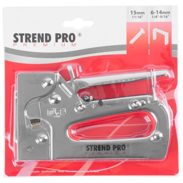 Kézi tűzőgép, szögbelövő, Strend Pro Premium SG821, ezüst, 6–14 mm, C kapcsokhoz, 15 mm szeghossz, acél burkolat, acél mechanika, kárpitos