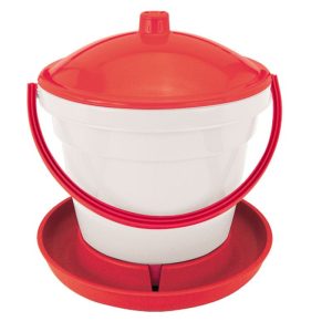 Baromfi itató, Novital Rapid Clean Chickens, 12 l, piros/fehér, műanyag, fedeles, fogantyús, könnyen tisztítható, automata úszós