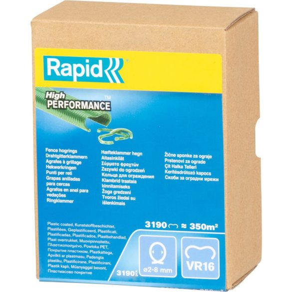 Tűzőgép kapocs, Rapid VR16, zöld, VR16 típus, 5-11 mm, PVC bevonatos acél, FP216 és FP20 kompatibilis, 3190 db