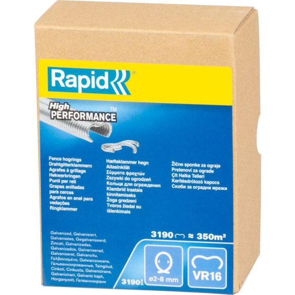 Tűzőgép kapocs, Rapid VR16, ezüst, VR16 típus, 5-11 mm, horganyzott acél, FP216 és FP20 kompatibilis, 3190 db