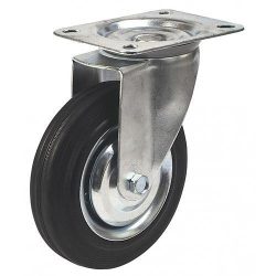   Kerék, Renost 521 XD-V125C, fekete/ezüst, átmérő: 125 mm, forgó, gumi futófelület, acél ház, acél felni, tűgörgős csapágy, maximum 100 kg teherbírás