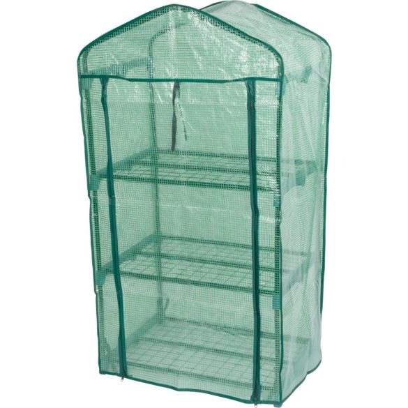 Melegágy, Strend Pro Garden X083, 69 x 49 x 128 cm, 3 polcos, UV-álló, megerősített PE fólia, 16 mm-es fémváz, kompakt, feltekerhető nyílással
