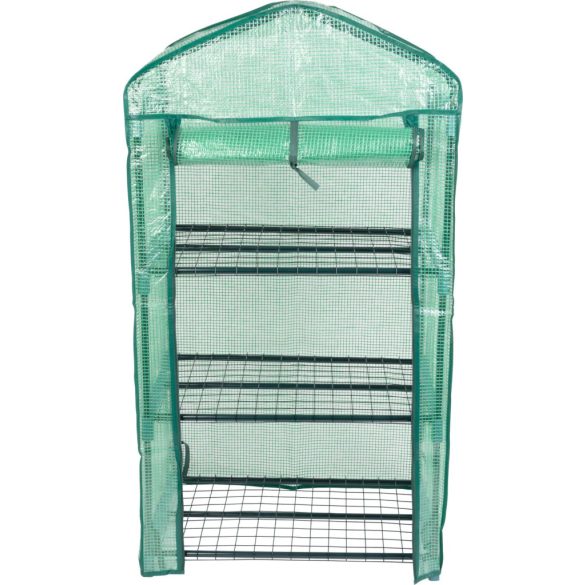 Melegágy, Strend Pro Garden X083, 69 x 49 x 128 cm, 3 polcos, UV-álló, megerősített PE fólia, 16 mm-es fémváz, kompakt, feltekerhető nyílással
