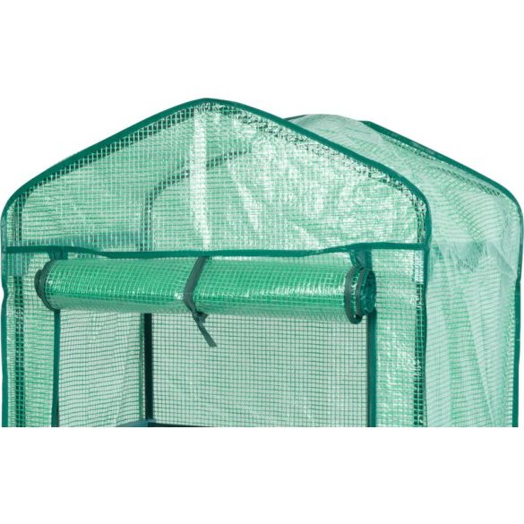 Melegágy, Strend Pro Garden X083, 69 x 49 x 128 cm, 3 polcos, UV-álló, megerősített PE fólia, 16 mm-es fémváz, kompakt, feltekerhető nyílással