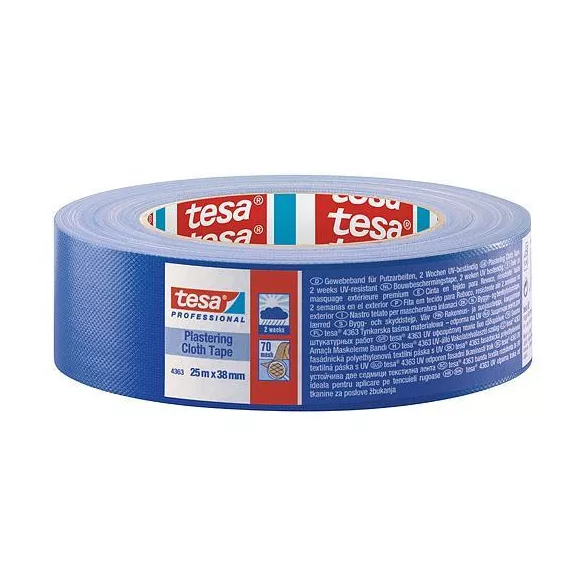 Maszkolószalag, Tesa Pro Plastering, kék, 3,8 cm x 25 m, homlokzati, vakolat-színelválasztó, UV-álló 2 hétig, érzékeny felületekhez