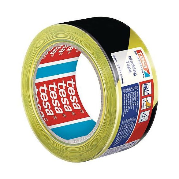 Szalag tesa® PRO Marking, ragasztó, figyelmeztető, sárga-fekete, 50 mm, Hossz: 33 m