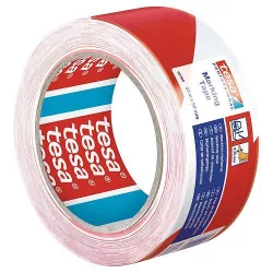   Figyelmeztető szalag, Tesa Pro Marking, piros/fehér, 5 cm x 33 m, erős tapadás, kézzel téphető, akadályok, veszélyes területek jelölésére