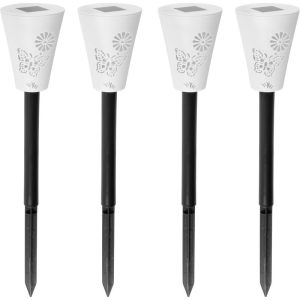 Napelemes kerti lámpa, Strend Pro Garden Sargas, fehér, 7 x 35 cm, 4 db, 2 LED, 2 üzemmód: színes/fehér, akkumulátoros, lepke és virág árnyékhatás