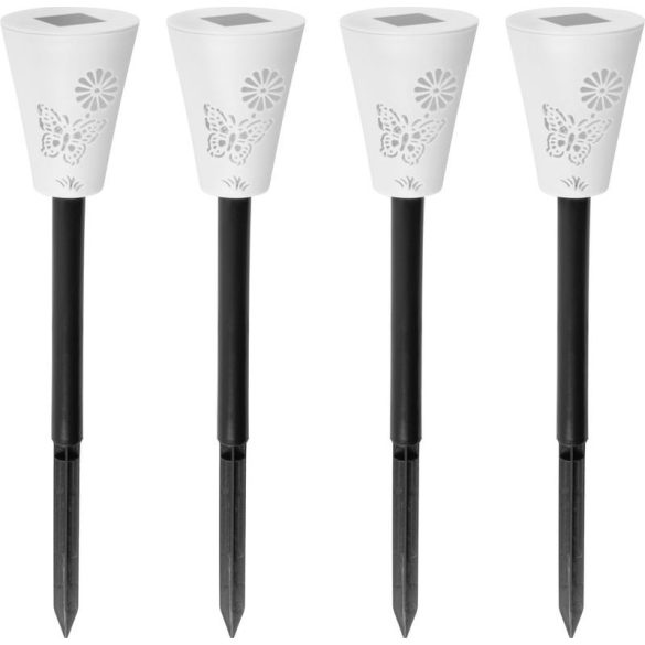 Napelemes kerti lámpa, Strend Pro Garden Sargas, fehér, 7 x 35 cm, 4 db, 2 LED, 2 üzemmód: színes/fehér, akkumulátoros, lepke és virág árnyékhatás