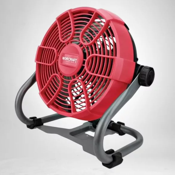 Hordozható ventilátor, Worcraft CJF-S20Li ShareSYS, piros/szürke, akkumulátoros, 26 W, átmérő: 23 cm, 2 sebességfokozat, 20 V Li-Ion, akkumulátor és töltő nélkül