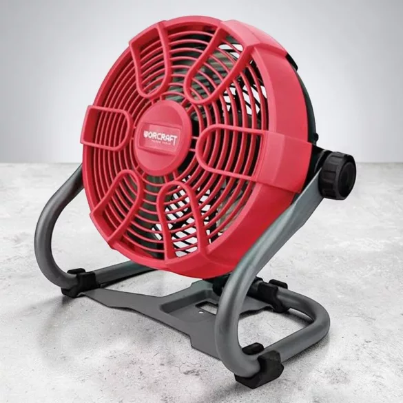 Hordozható ventilátor, Worcraft CJF-S20Li ShareSYS, piros/szürke, akkumulátoros, 26 W, átmérő: 23 cm, 2 sebességfokozat, 20 V Li-Ion, akkumulátor és töltő nélkül