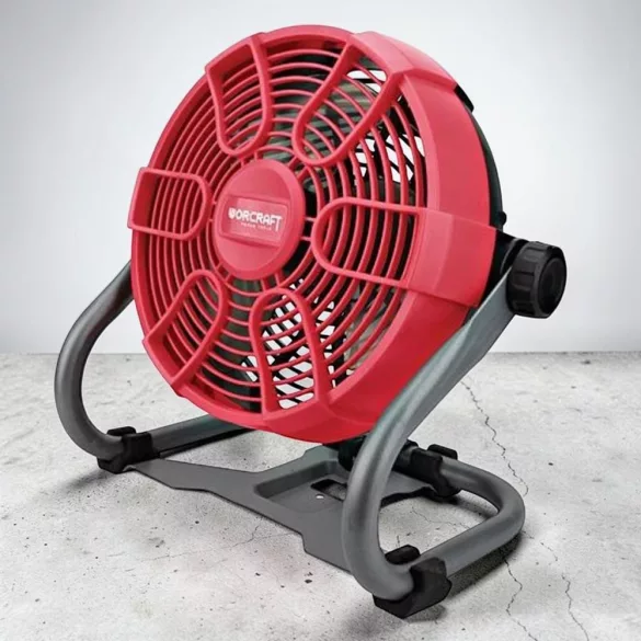 Hordozható ventilátor, Worcraft CJF-S20Li ShareSYS, piros/szürke, akkumulátoros, 26 W, átmérő: 23 cm, 2 sebességfokozat, 20 V Li-Ion, akkumulátor és töltő nélkül