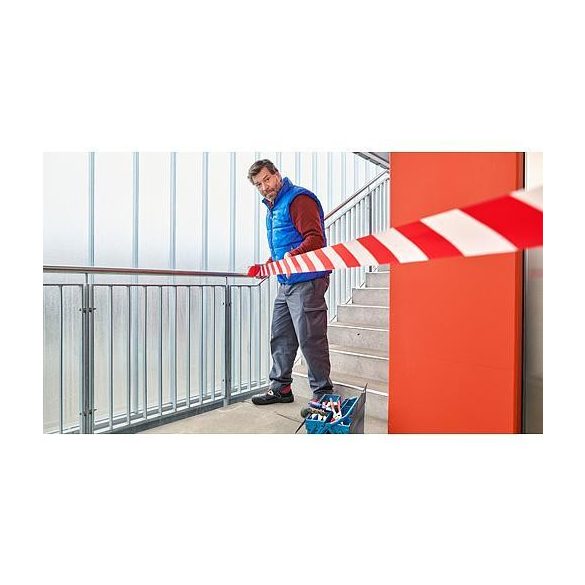 Szalag tesa® SIGNAL, 80 mm, figyelmeztető, piros/fehér, Hossz: 100 m