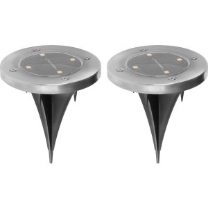 Napelemes kerti lámpa, Strend Pro Garden Gruid, szürke, 12 x 14 cm, 2 db, 4 LED, melegfehér fényű, akkumulátoros