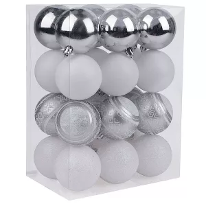 MagicHome karácsonyi gömbök, 24 db, fehér-ezüst, mix, karácsonyfára, 6 cm