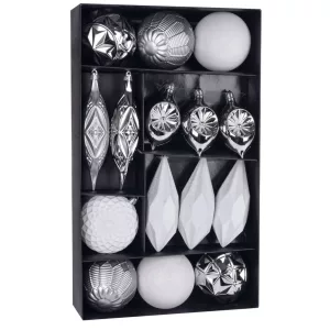 MagicHome karácsonyi gömbök, készlet, 16 db, ezüst-fehér, karácsonyfára, 8-15 cm