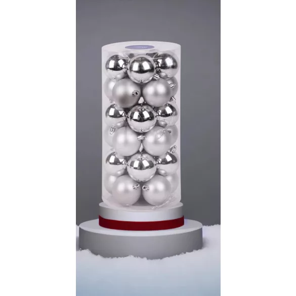 MagicHome karácsonyi gömbok, 30 db, ezüst, mix, karácsonyfára, 6 cm